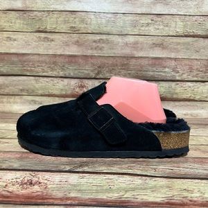 Birkenstock Black Shearling Boston Clogs